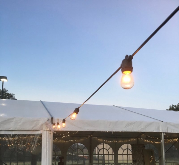 festoon lights and marquee